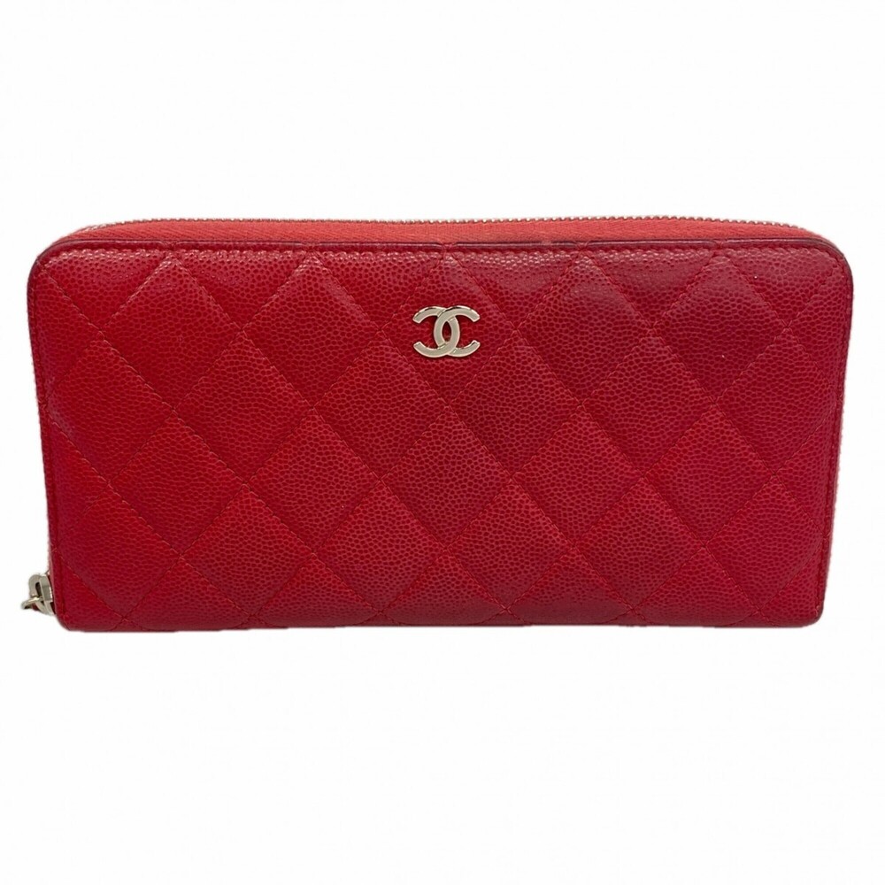 CHANEL Red Caviar Leather Wallet